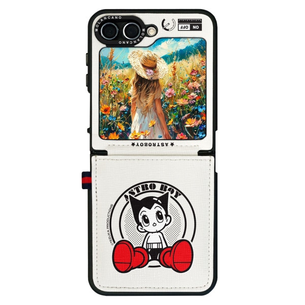Galaxy Zフリップ6 シークレット ポケット レザーカード アトム アストロボーイ デザイン 携帯ケース