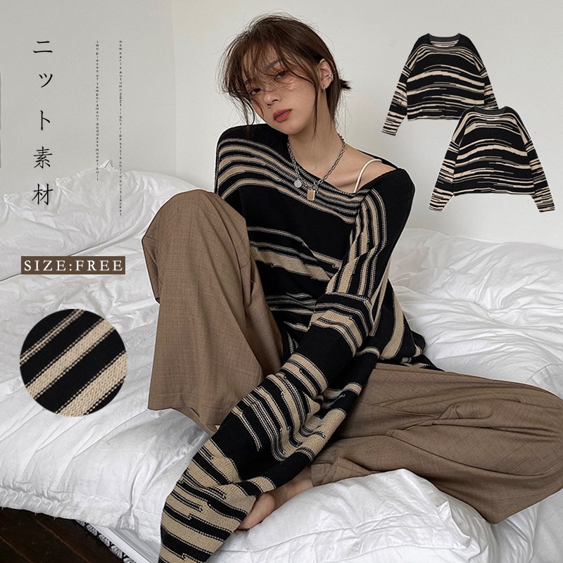 春秋の女のニット丸襟の長袖トップス /韓国ファッション シンプルリブニット 2632