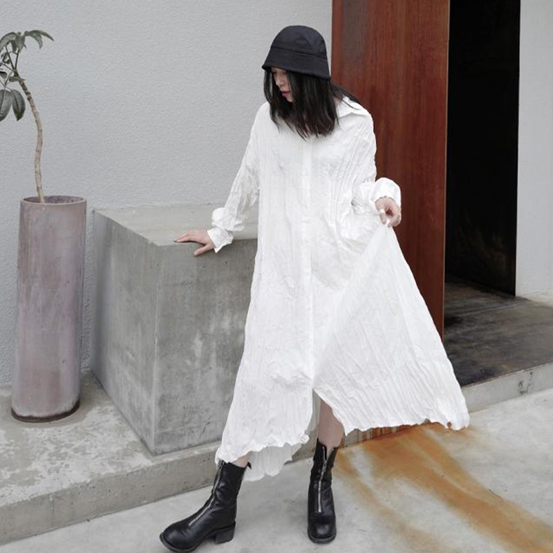 女性用長袖シャツドレスミドル丈ファッション春夏新作ブラウススカートトレンドファッション無地シンプルラージカジュアル多用途ルーズファッショントレンド女性用スカート多用途