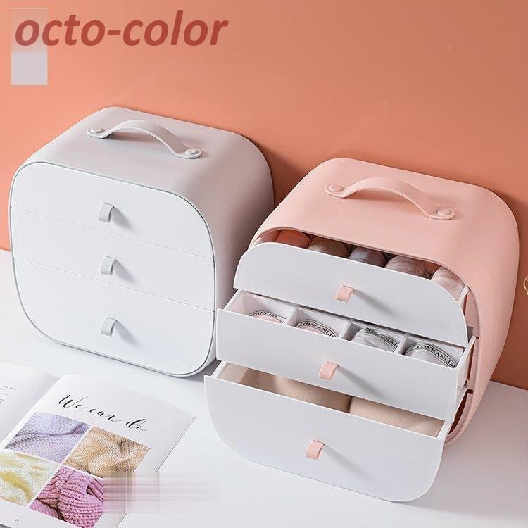 日用品雑貨 文房具 手芸 生活雑貨 収納用品 衣類収納ボックス 小物収納 小分け 整理 3段式 持ち手付き ピンク ホワイト オレンジ グレー ブルー37]