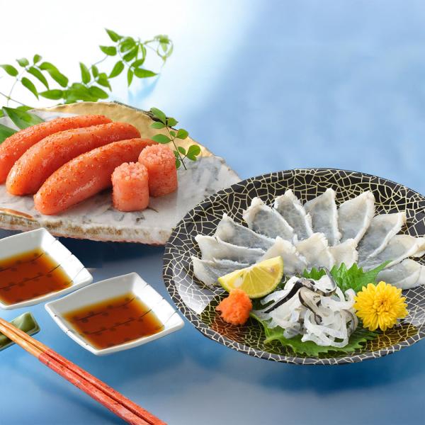 関とら本店 ふく霜降り刺身と辛子明太子詰合せ 真ふぐ霜降り刺身15g とらふぐ皮5g 辛子明太子250g SISK