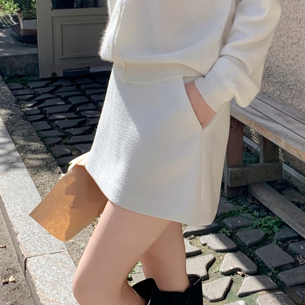 （ゲスト＆集まりルックおすすめ／太ももカバー）Aライン バンディング ツイード ミニスカート sk7487