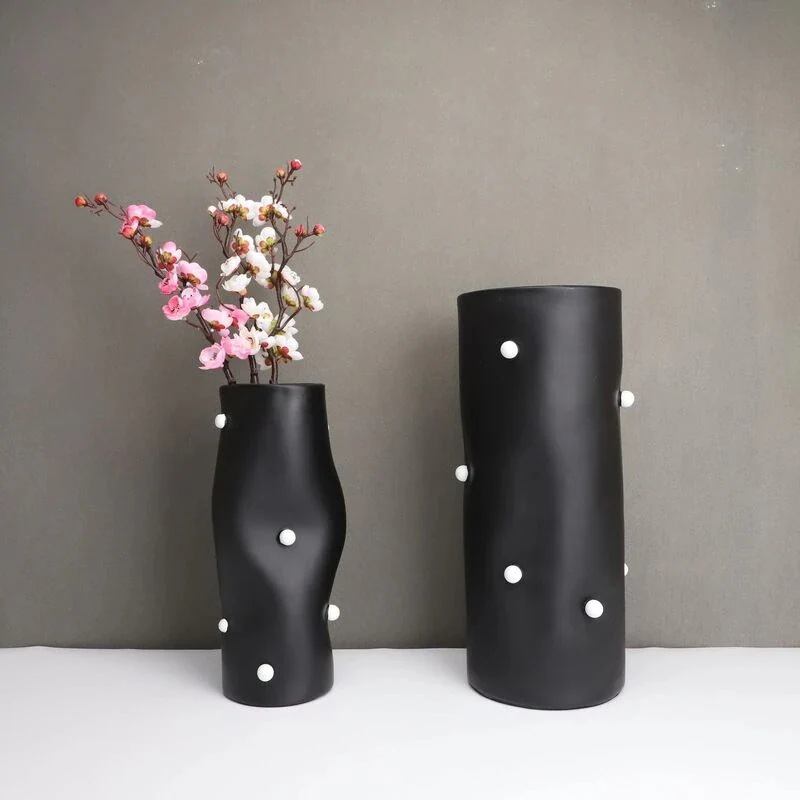 【急速出荷!】花瓶 ビーズ装飾 円柱 フラワーベース 花器 装飾 シンプル 生け花 造花 おしゃれ インテリア フラワースタンド 雑貨 ホワイト ブラック