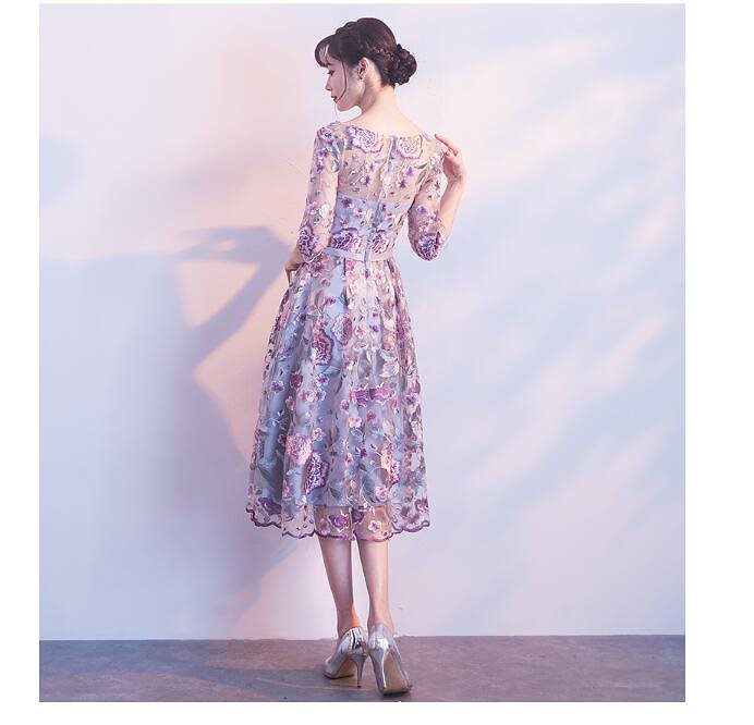 大人 上品 パーティードレス 刺繍 ウェディングドレス ブライズメイドドレス ミディアムドレス 2次