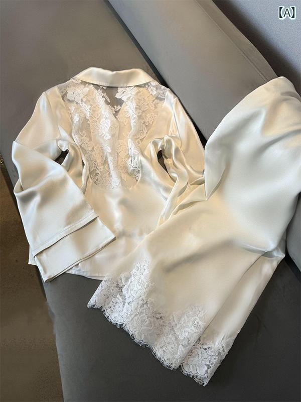 レディース　シャツ　レース 女性用 シルクパジャマ 高級 桑 絹 ホームウェア 外出 着 春秋 スタイル 2025年 レース 長袖 スーツ 8,389円