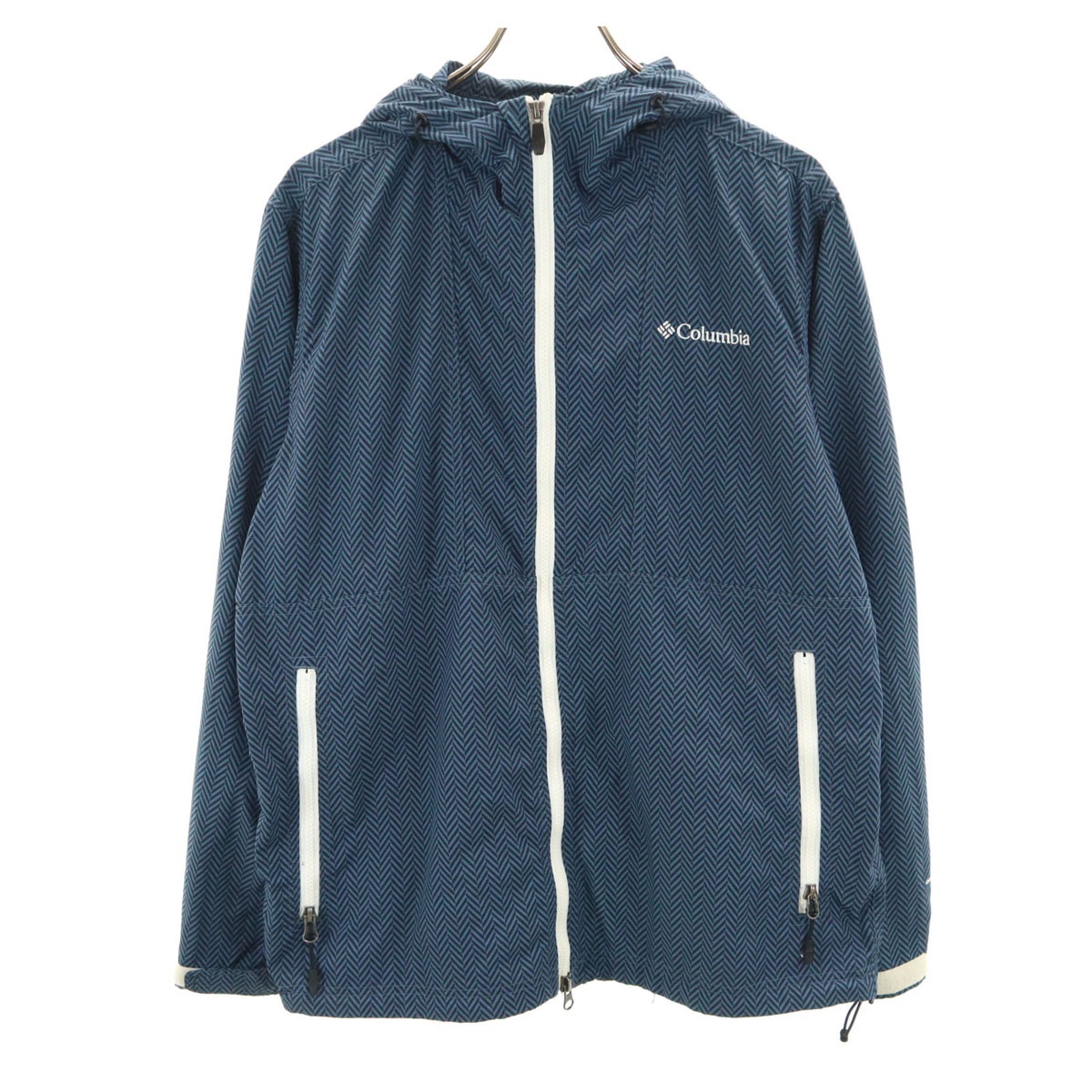 112PM3569 ヘリンボーン柄 ヘイゼン ジャケット M ネイビー アウトドア メンズ 古着