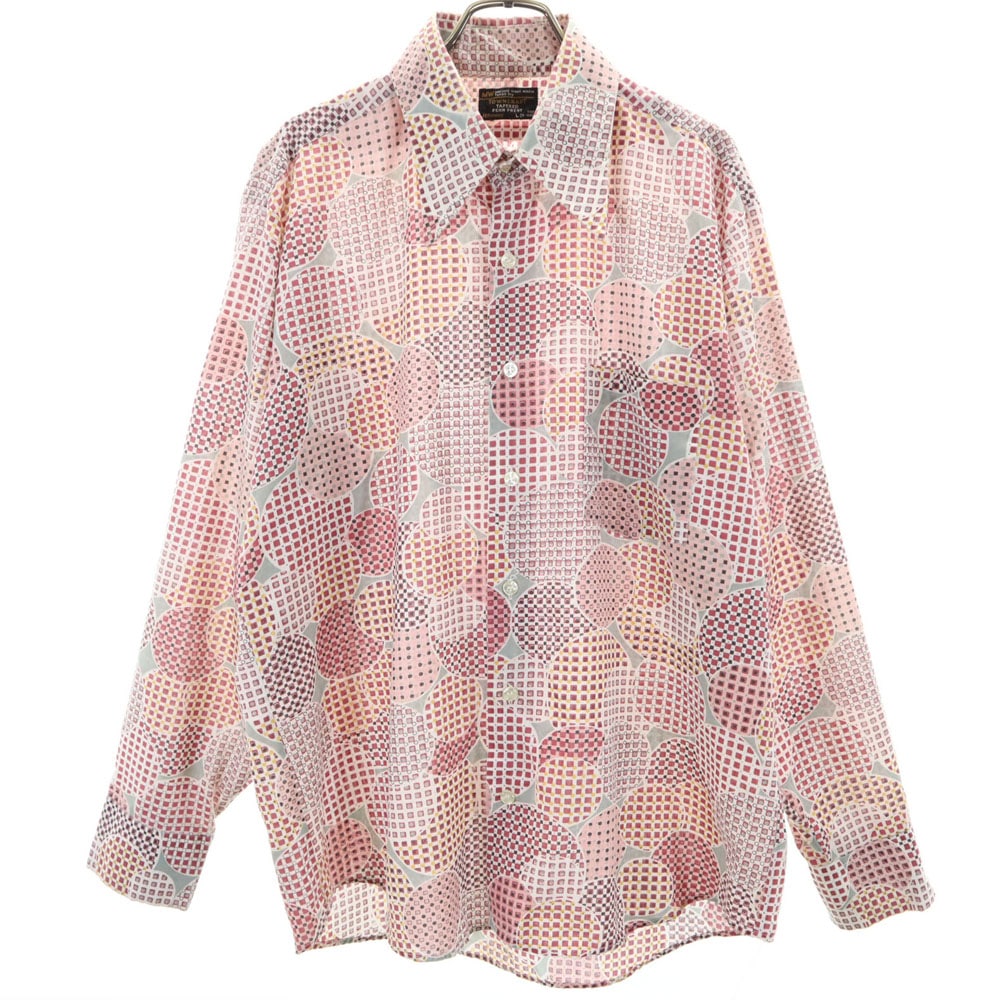 70s 総柄 長袖 シャツ L レッド系 J.C.PENNEY オールド ヴィンテージ メンズ 9,610円