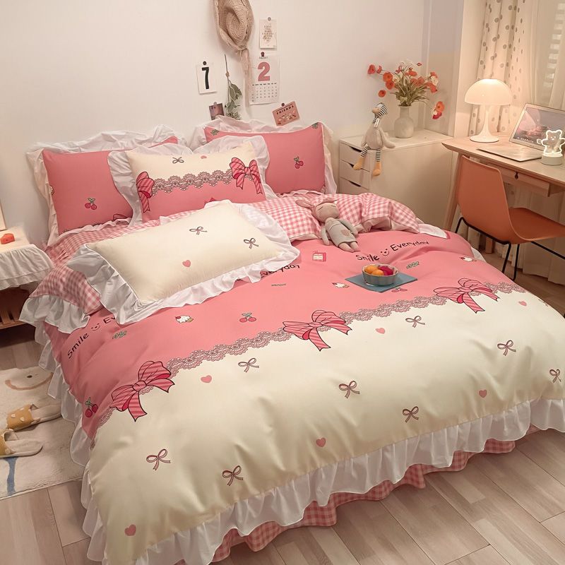 田園風ベッドスカートを厚くした4枚の布団カバー少女心布団カバー敷きパッドかわいい布団カバー4点セット30%までに制限