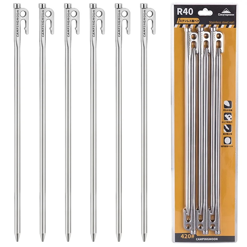 キャンプ,ハイキング,ハンティング用の重い鋼のテント,フックと穴のある厚いペグ,屋外のテント,6個/8個