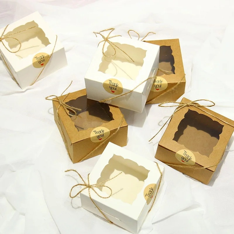 ロープ付きクラフト紙包装箱,窓用ギフトボックス,キャンディー,ケーキ,お菓子用,結婚式の装飾,10個,20個