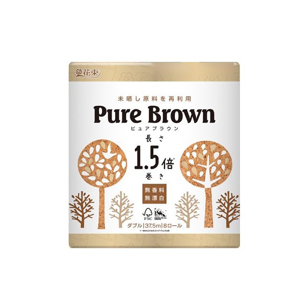 トイレットペーパー 丸富製紙 無漂白ピュアブラウン ダブル37.5m 8ロール入り X8パック