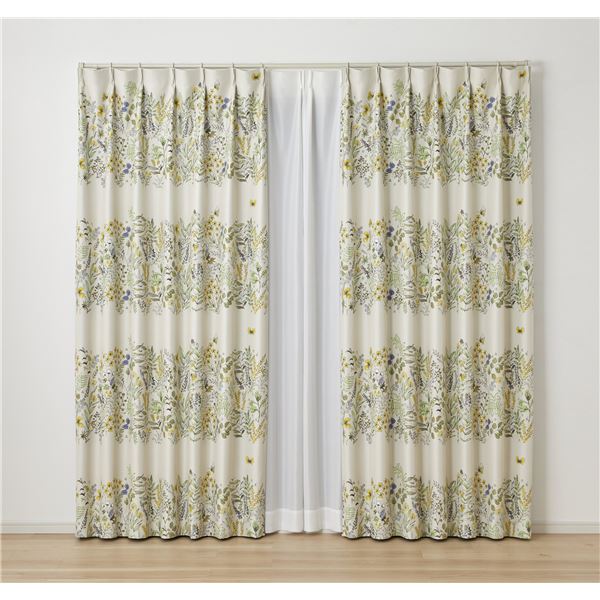 デザインライフ 遮光カーテン ミチクサ 約幅100x丈178cm ベージュ V1361 1枚入