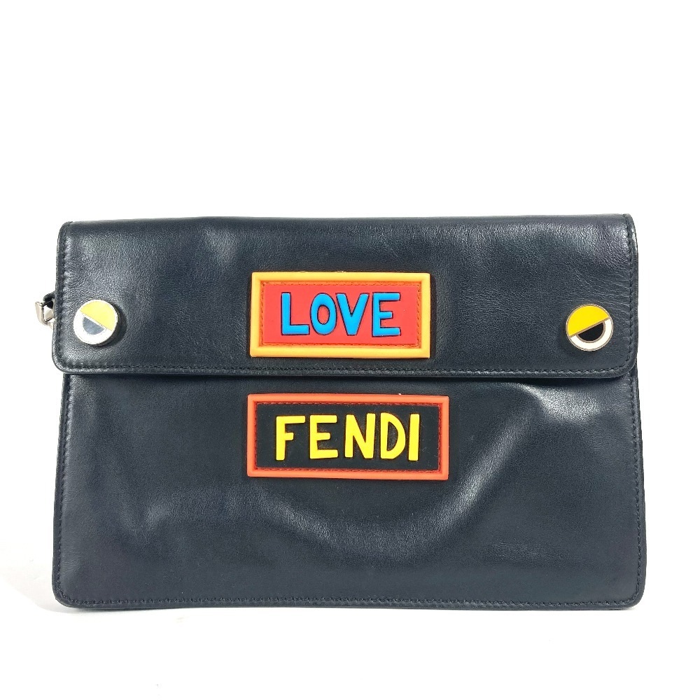 クラッチバッグ ロゴ LOVE ポーチ カバン ストラップ付 フラップ レザー ブラック
