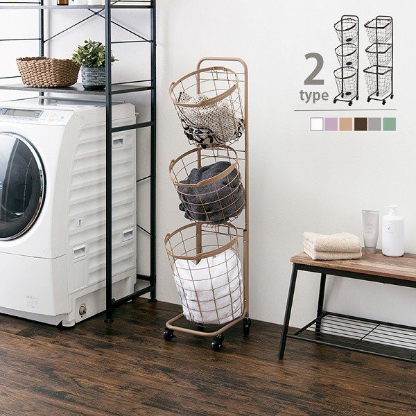 ランドリー ボックス 3段 丸型 幅35cm ワゴン ラック キャスター付 スリム すきま 洗濯物カ