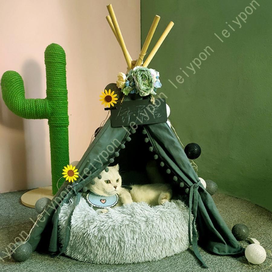 ペットテント 犬小屋 猫小屋 室内 夏 ペットベッド ペットハウス テント型 付き 折りたたみ 柔らか 通気性いい 洗濯可能 円形 保温防寒 滑り止め