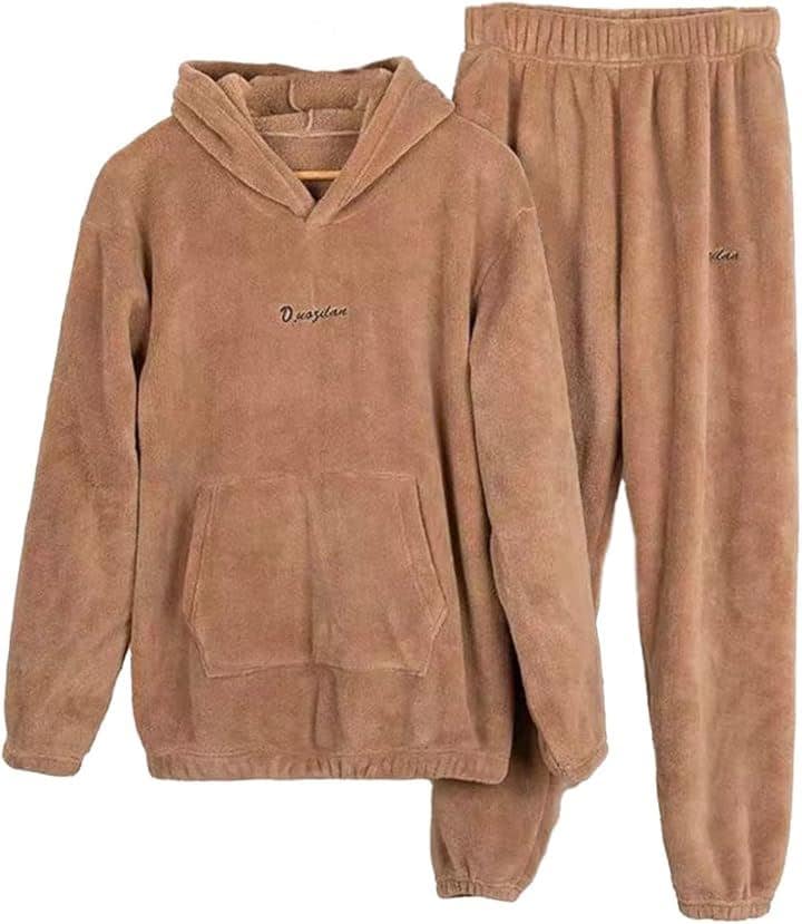 ルームウエア 上下セット フリース もこもこ ふわふわ パジャマ 部屋着 シンプル かわいい ボア ナイトウェア レディース(ブラウン（フード付き）, Free Size)