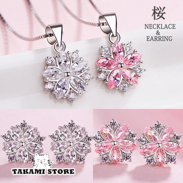 ネックレス レディース さくら 桜 ピアス 指輪 ピンクダイヤ 女性 春 妻 嫁 彼女 娘 誕生日プレゼント ホワイトデーお返し