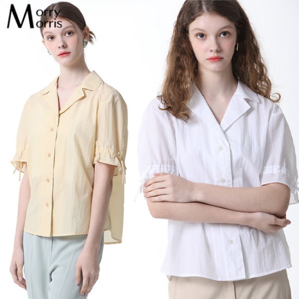 LEOT コットン リボン スリーブ ブラウス