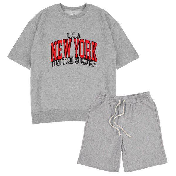 NEW YORK オーバーフィット半袖Tシャツスウェットパンツセットアップ 6カラー_P366950158