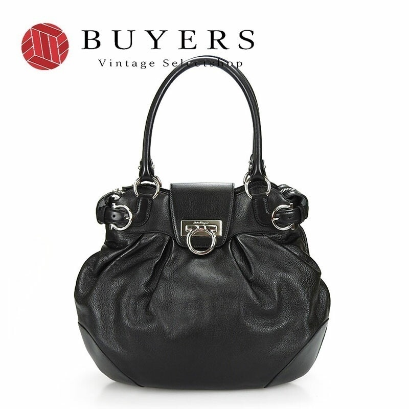 中古 【美品】Salvatore Ferragamo サルヴァトーレフェラガモ ハンドバッグ レザー ブラック AU-21/7338 シルバー金具 ガンチーニ Hand Bag Leather Bla