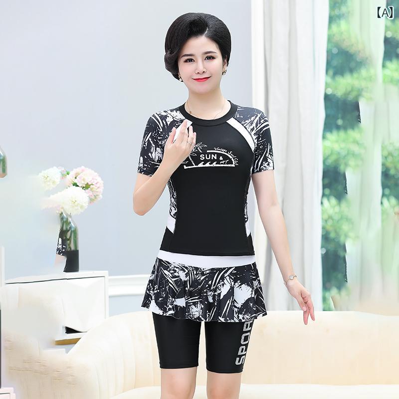 お母さん 水着 体型カバー 50代 40代 ぽっちゃり ママ向け セパレート スカートスタイル お腹カバー 着痩せ見え 大きいサイズ レトロ風 シニア