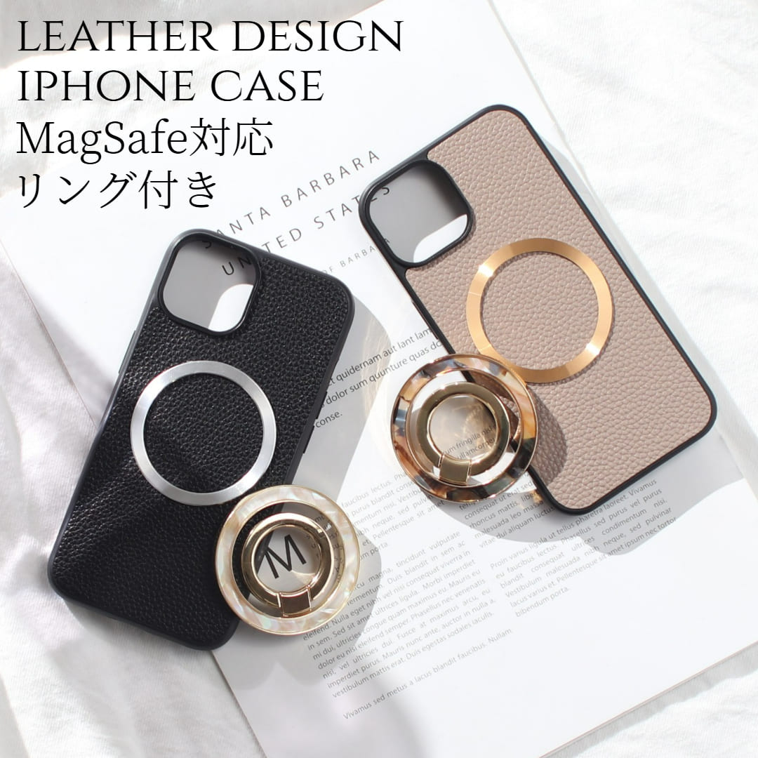iphone14 ケース リング付き magsafe マグセーフ iphone14Pro iphone14ProMAX マグセーフ対応 レザー スマホリング 14pro 14 14promax