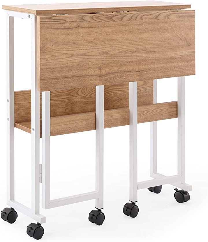折りたたみデスク テレワークデスク 幅70 奥行44 高さ70-75cm モニターアーム取付対応( ナチュラルウッドマット白, 幅70x奥行44x高さ(70-75)cm/移動式)事務用家具