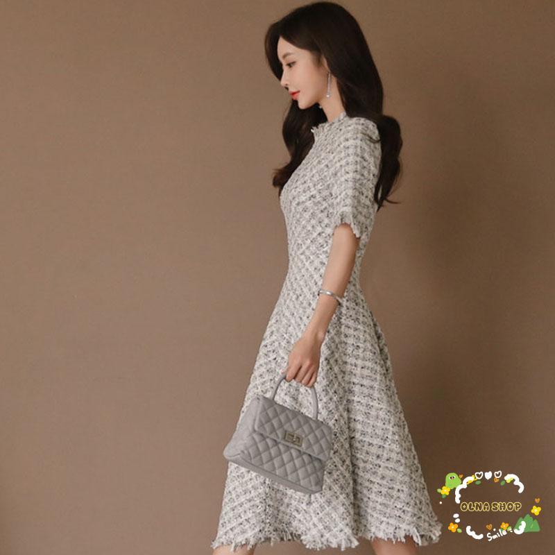 ワンピース 入園式 入学式 結婚式 ツイードワンピース 半袖 フレアワンピース Aライン 上品 パーティードレス 女子会 デート カジュアル