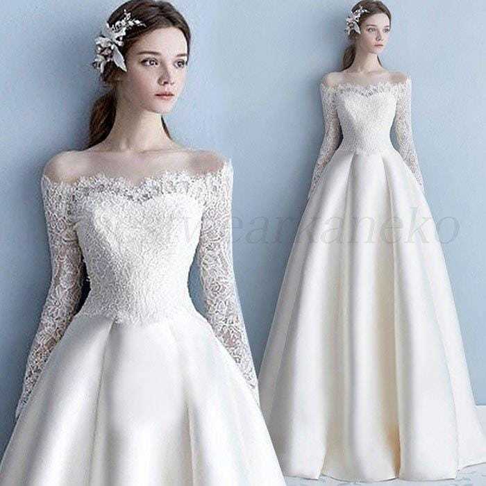 高級 ウエディングドレスワンピース ロングドレス 結婚式 フォーマルドレス お呼ばれ30代40代ピアノ発表会 大人 袖あり秋冬服装 二次会 パーディ- 花嫁 Aライン-74