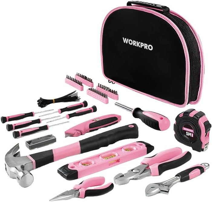 ワークプロ DIY 修理 メンテナンス 基本的な作業に役立つツールが全て揃ったDIYスターターキット 103点組ホームツールセット ピンク WP206818