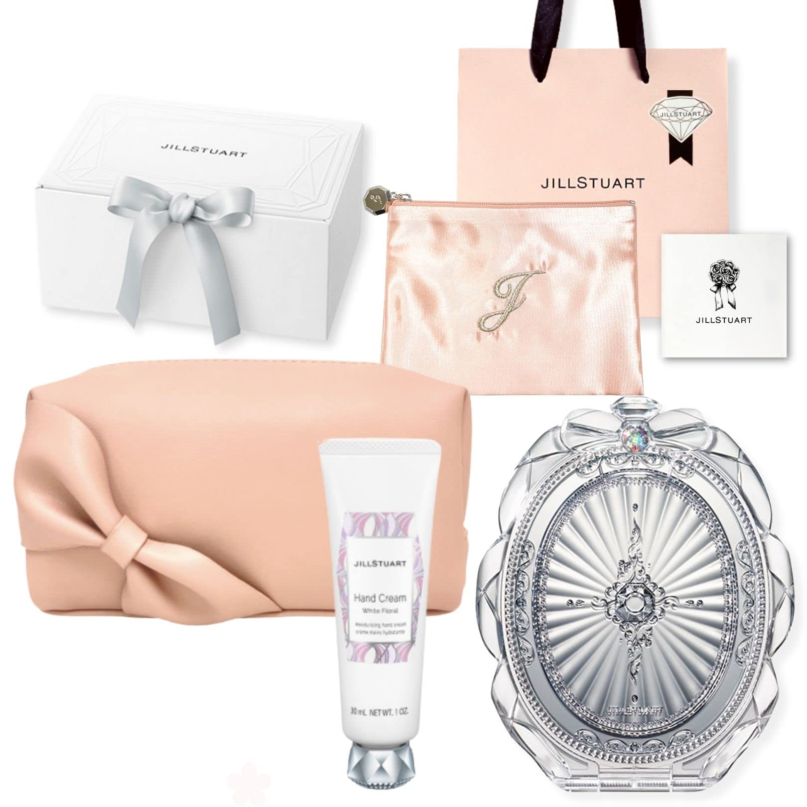 【ギフトラッピング済】JILLSTUART ジルスチュアート ホワイトフローラル ハンドクリーム & コンパクトミラー ポーチ ギフト セット コフレ【純正ギフトボックスショップバッグメッセージカ