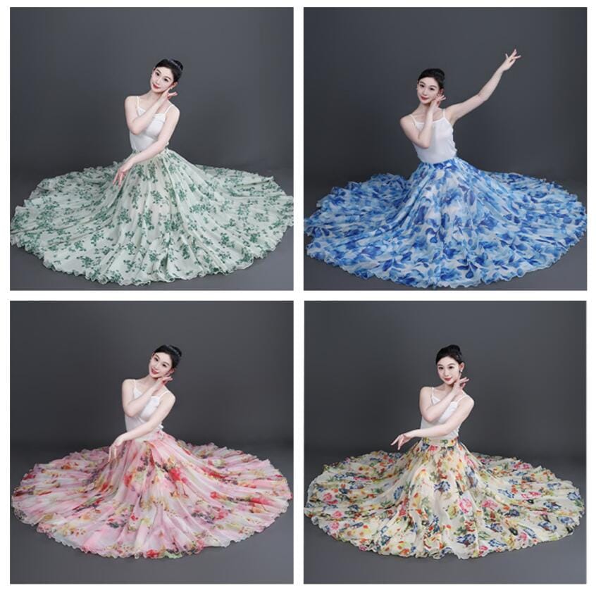 リバーシブル ダンススカート 900度 広がる スカート 大きい裾 古典ダンス 演出服 花柄 スカート 女性 大人 ダンス衣装 民族風 エスニック 舞台衣装 ステージ コスチューム 団体 演出服 ウェ
