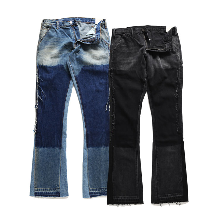 mnml デニム ジーンズ メンズ 春夏秋冬用 インディゴ/黒 ミニマル ジーパン Gパン パンツ スリム 細身 無地 フレアパンツ フレア ブーツカット ペインターパンツ 10,346円