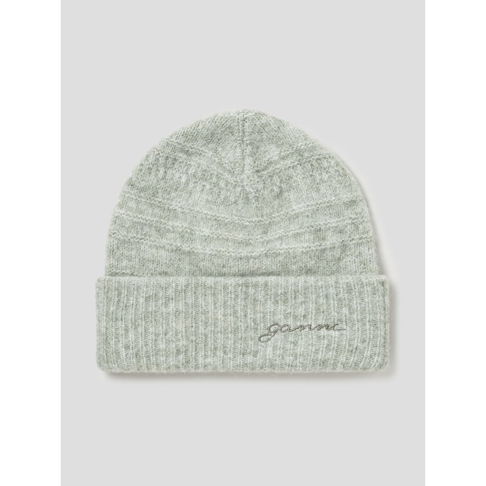 GANNI ソフトウールビーニー-カーキ FW24-QN498BA06H