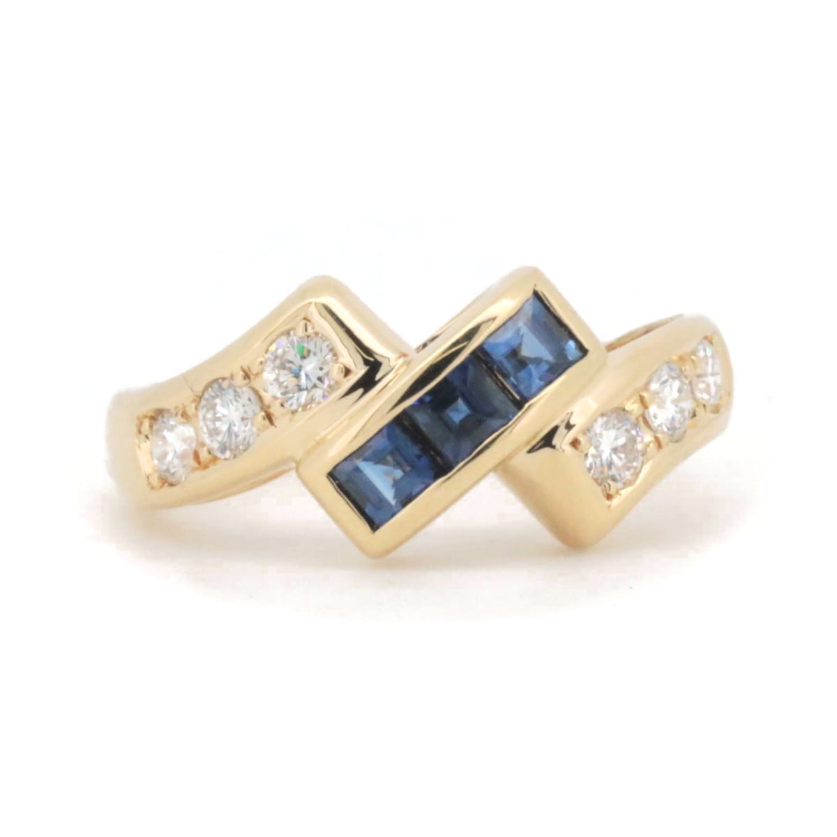 サファイア ダイヤモンド リング 指輪 0.30ct 0.33ct 7号 K18YG(18金 イエローゴールド) 質屋出品