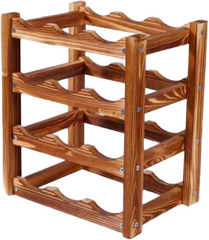 木製 ワインラック ワインホルダー シャンパン ボトル ウッド 収納 ケース スタンド インテリア(12本用収納・4段/ダークブラウン, 34cmx39.5cmx25cm)