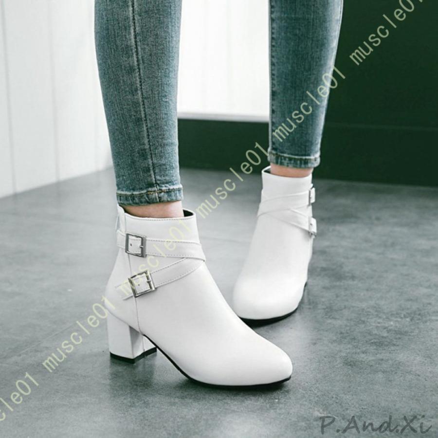 厚底ショートブーツ 太ヒール 大きいサイズ レディース ラウンドトゥ ローヒール ブーツ ブーティー ウォータープルーフ 無地 ポインテッドトゥ おしゃれ 無地