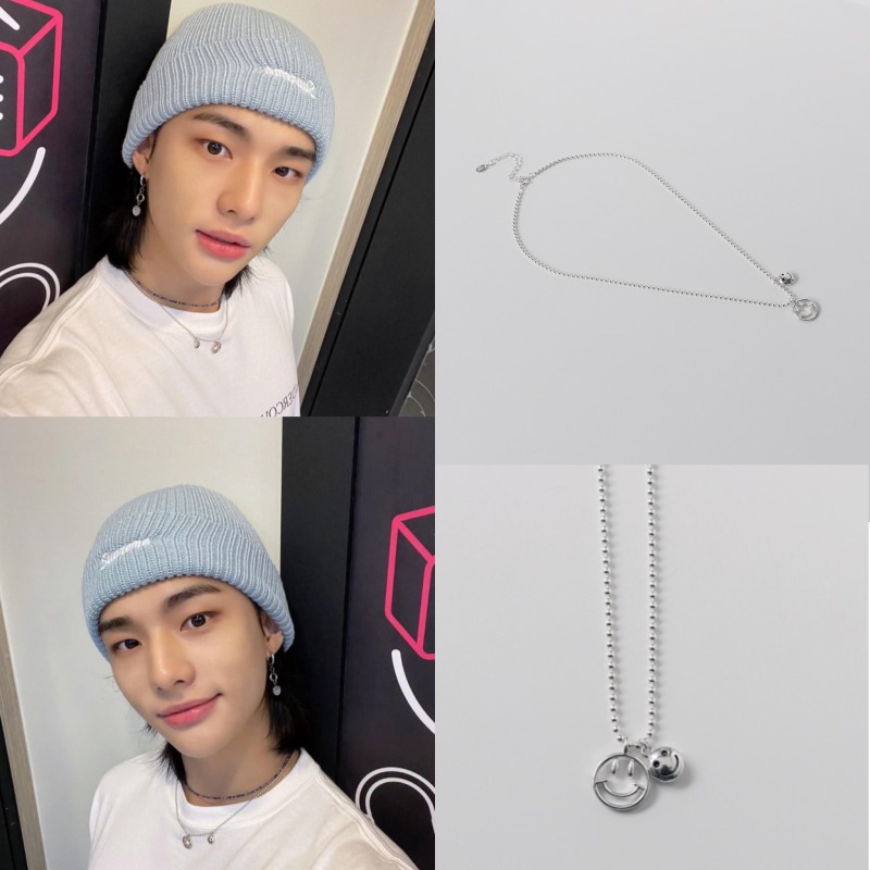 【Stray Kids ヒョンジン着用】925silver ツインスマイル ネックレス スキズ 公式正規品 韓国ファッション レディース メンズ K-POP アイドル着用 大人気 韓国ファッションsk