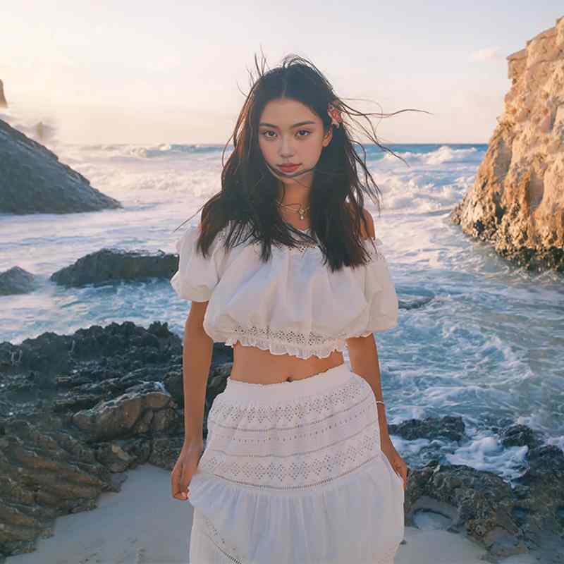 レディース スイート ガーリー スタイル ワンショルダー トップス スカート シンプル おしゃれ ホワイト コーデ