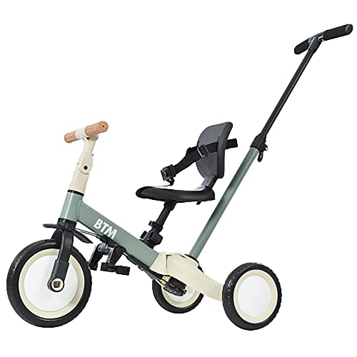 BTM 三輪車 子供用三輪車 足けりバイク 一台4役 ベビーカー かじとり 手押し棒付き 子供自転車 3輪 キッズバイク 幼児 自転車 バイク ペダル付き コントロールバー付き 乗用玩具 軽量 誕生日