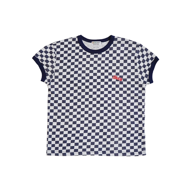 SLCO CHECKERBOARD PATTERN SHORT SLEEVE_[NAVY]