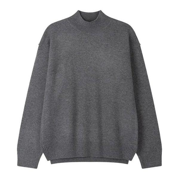 メンズルーズフィットモダルソリッドハイネック長袖ニット AS-KN-Q021-チャコール