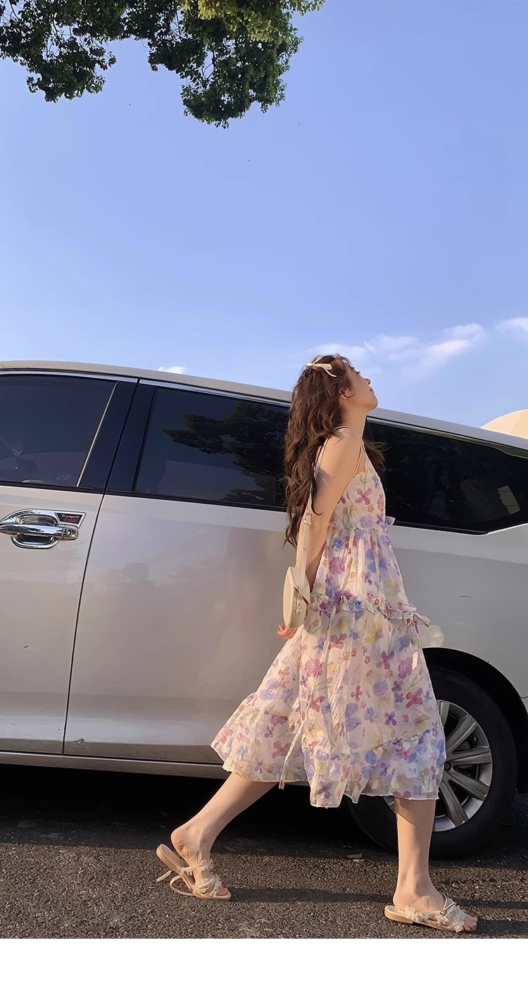 プラスサイズ 女性 プルオーバーハイウエストフリルドレス 夏 甘い サスペンダー スカート 個性的 ワンピース 膝下 袖なし ノースリーブ 襟なし かわいい 大人可愛い カジュアル 大人 上品