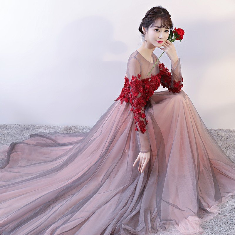 ロングドレス 演奏会 安い カラードレス 結婚式 二次会 フォーマルドレス 長袖 コンサート イブニ