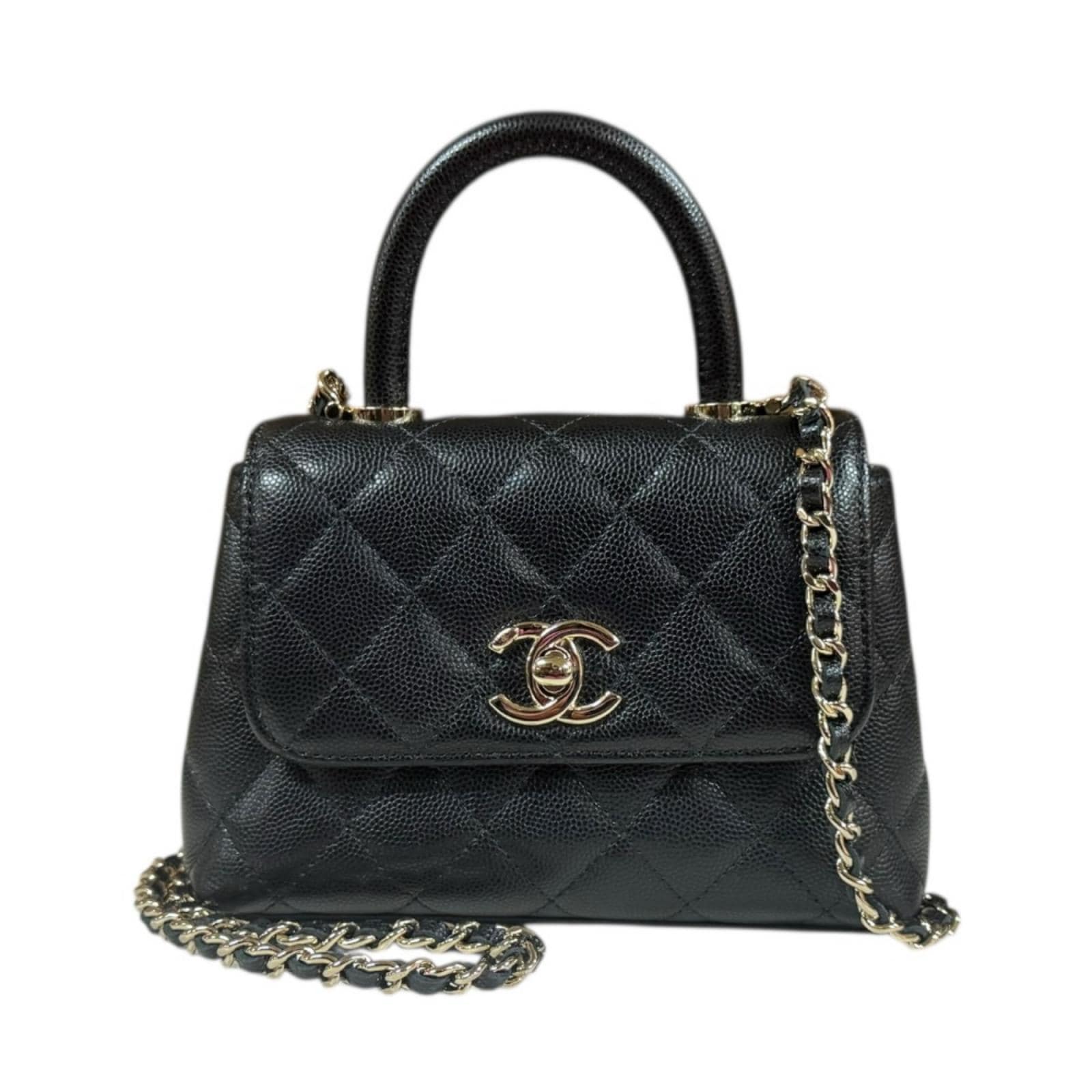 シャネル エクストラミニ ココハンドル ショルダーバッグ キャビアスキン AP4244 ブラック CHANEL 中古 美品