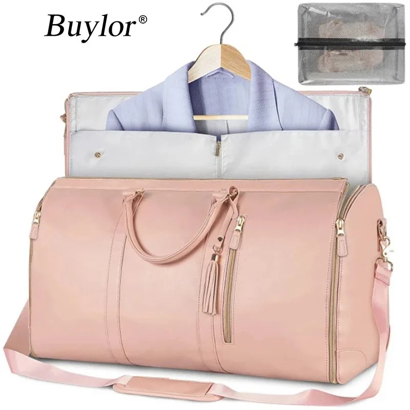 納期1~3週間程：Buylor-PU折りたたみ式スーツストレージバッグ大容量トラベルダッフルバッグレディースハンドバッグ防水トートジムバッグアウトドアフィットネスバッグ