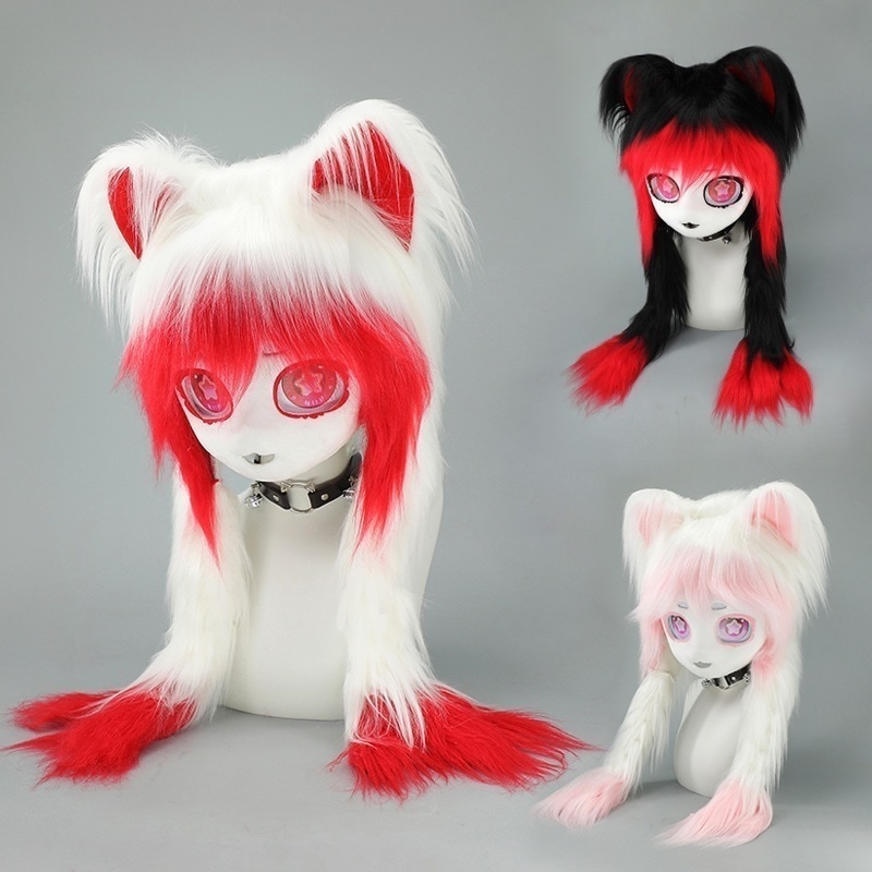 ふりコミック展示会 服ヘッドギア kig 系動物着用動物ヘッド完成品ロリータ猫耳 co ぬいぐるみ三つ編み動物ヘッド