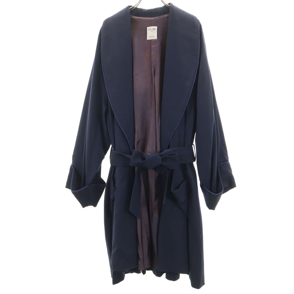 ウール 長袖 ガウンコート ネイビー系 レディース