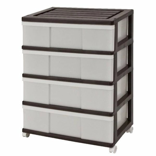 収納ケース プラスチック 引き出し ワイド ４段 幅６０ おしゃれ ブラウン キャスター付き