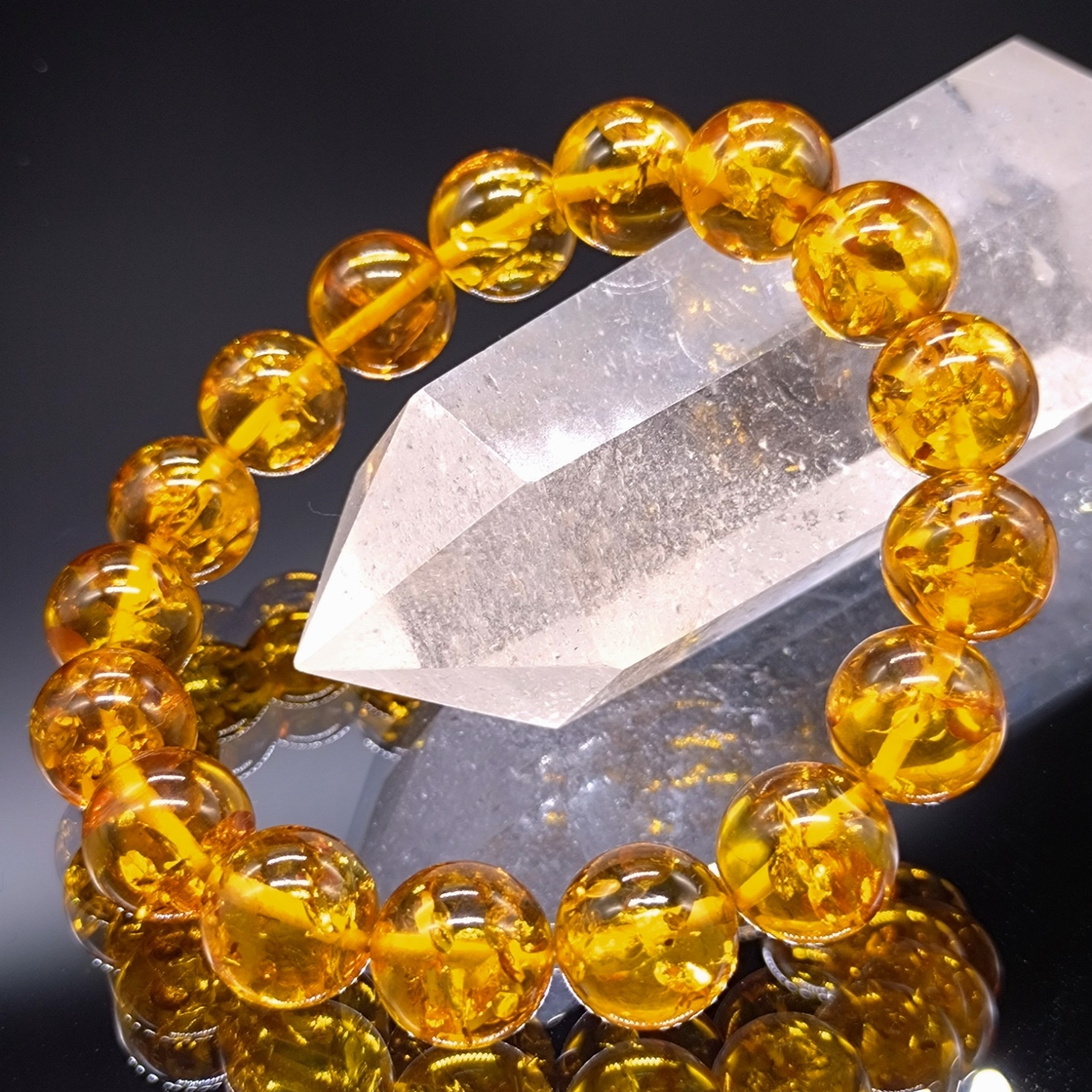 アンバー 琥珀 11～12mm ブレスレット パワーストーン 天然石
